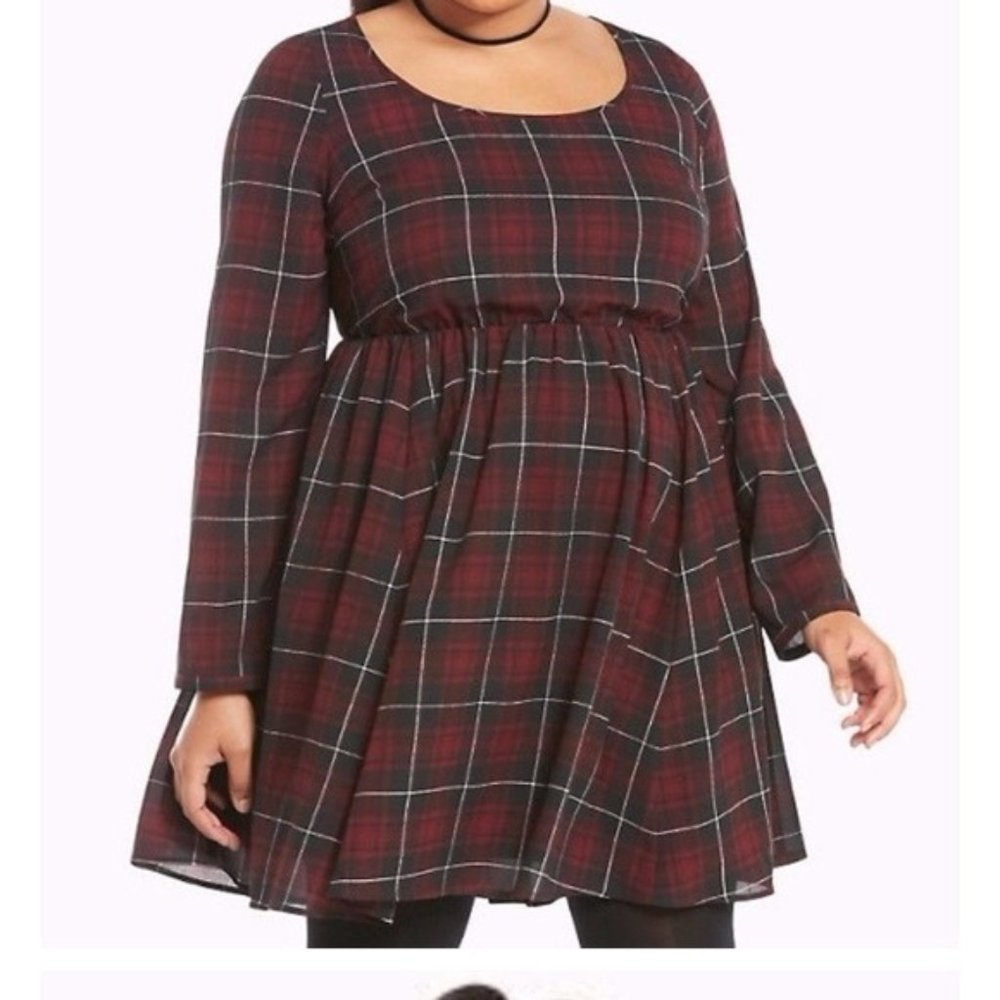 Torrid Plaid Crossed Back Long Sleeve Dress